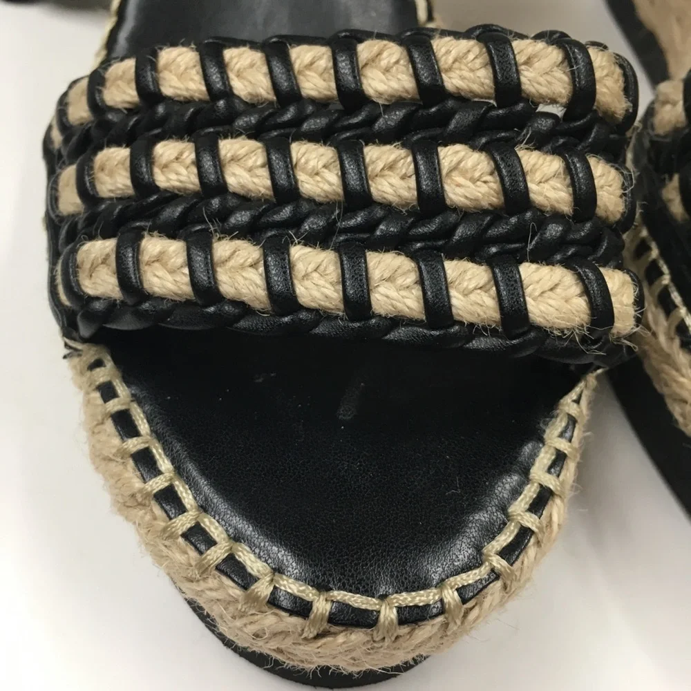 Vince Camuto Ankle Tie-Up Platform Sandals 8 Black Tan Spring Vacation Summer